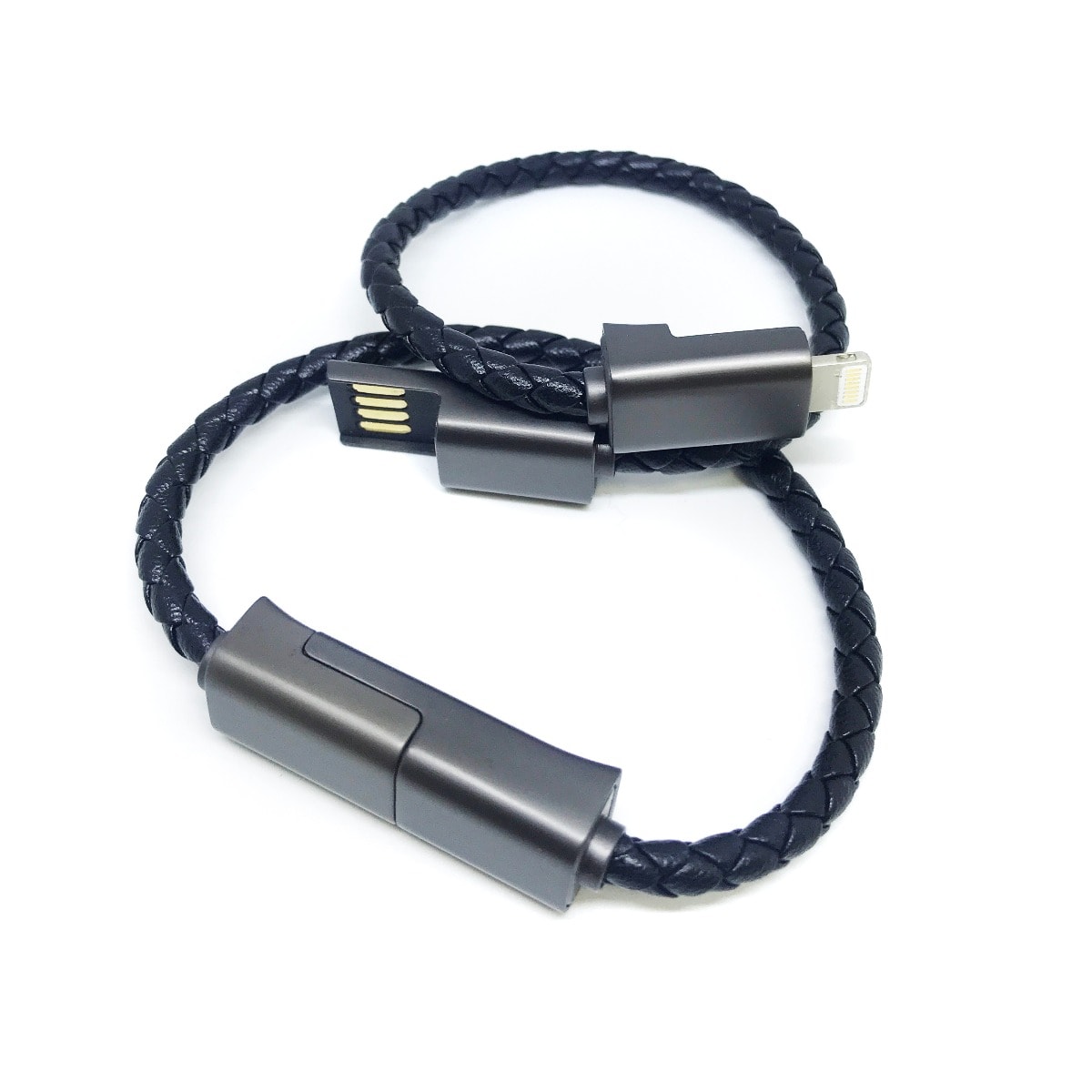 Браслет-кабель для зарядки iPhone TechnoBand - Одинарный ремешок черного цвета с черной матовой застежкой, длиной 22 см.