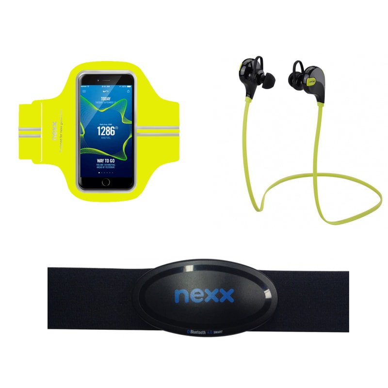 Комплект 3-в-1: Bluetooth-пульсометр Nexx NX SP-HRM-02 + спортивный наручный чехол NEXX + наушники Mpow Swift