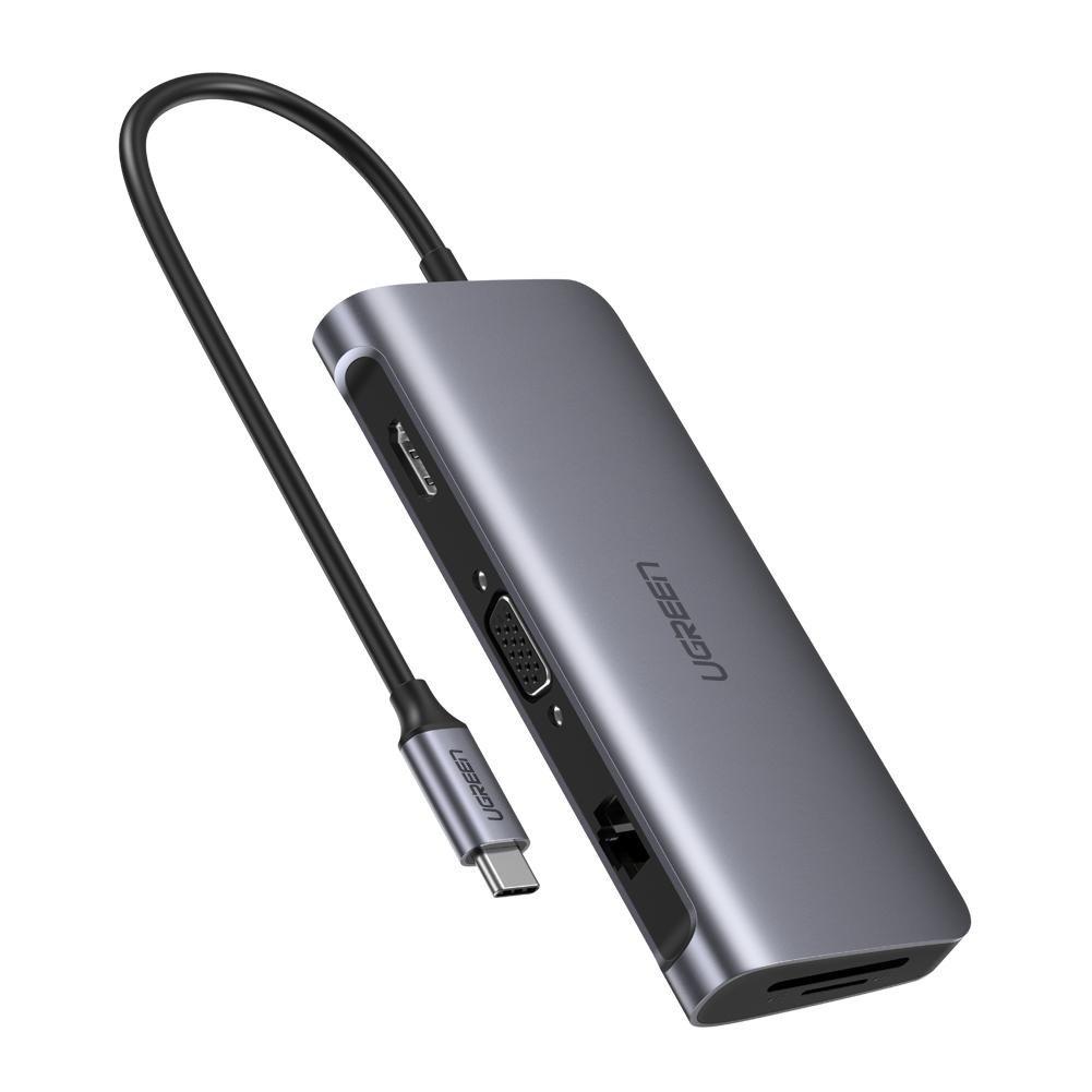 UGREEN 40873 USB-концентратор Ugreen 9 в 1 (HUB), 3 x USB 3.0, HDMI, VGA, RJ45 Gigabit, TF/SD, PD