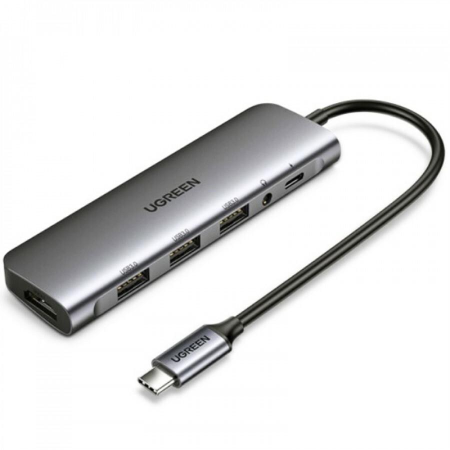 UGREEN 80132 USB концентратор Ugreen 6 в 1 (хаб), 3 x USB 3.0, HDMI, Jack 3,5 мм, PD