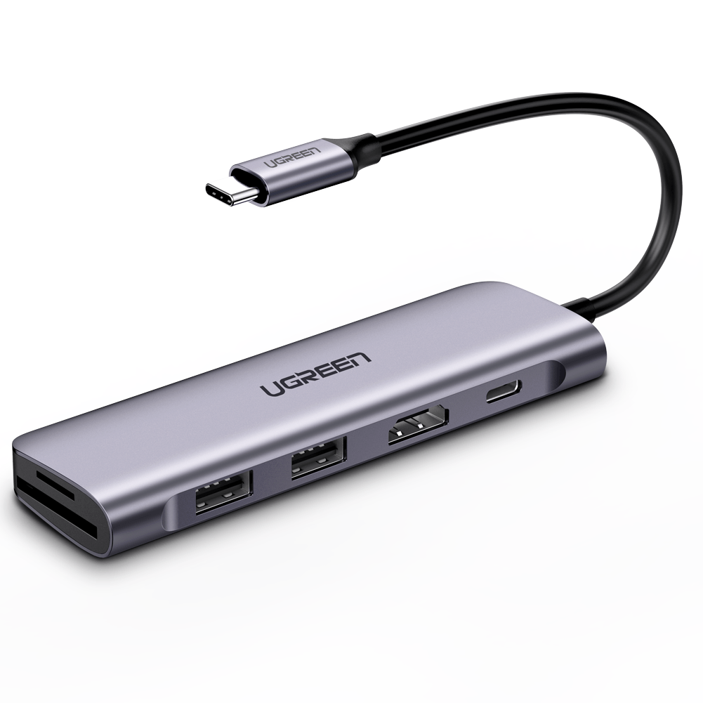 UGREEN 70411 USB-концентратор Ugreen 6 в 1 (HUB), 2 x USB 3.0, SD/TF, PD