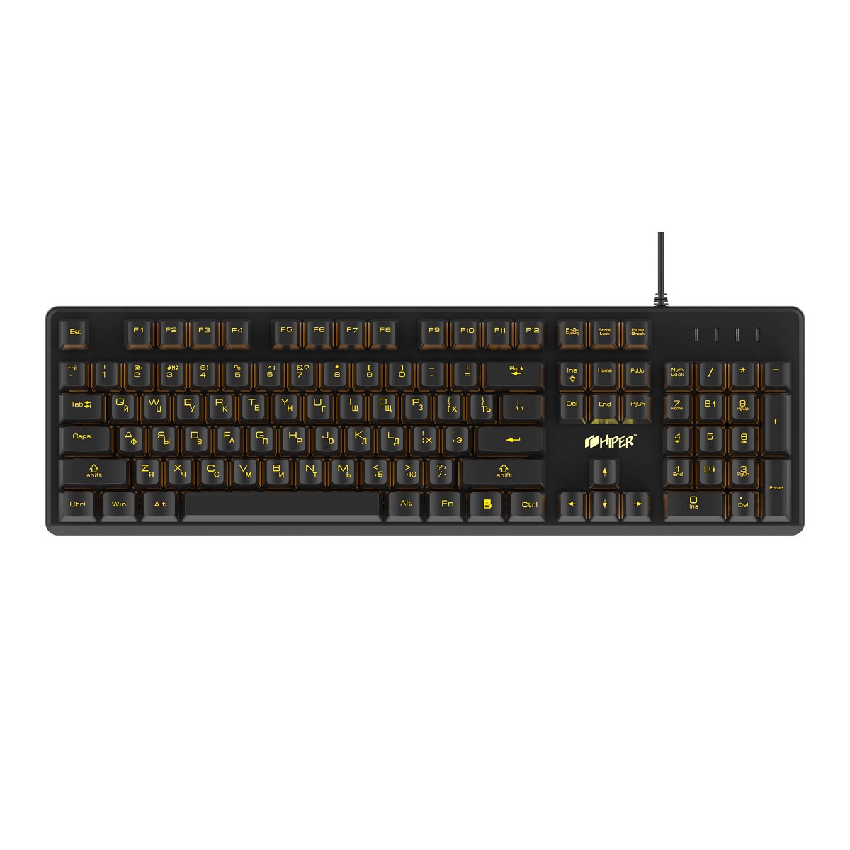 Игровая клавиатура HIPER GK-4 CRUSADER Black USB (Механика, проводная, 104кл, металл, 19кл anti-ghosting, янтарная подсветка, кабель 1.8м)