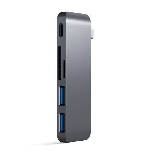 USB-хаб Satechi Type-C USB 3.0 Passthrough Hub для Macbook 12". Порты: 1x USB-C, 2 x USB 3.0, SD, microSD. Цвет серый космос.