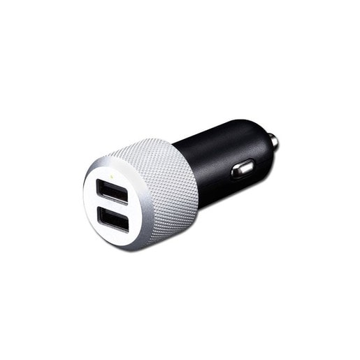 Автомобильное зарядное устройство Just Mobile Highway Max с двумя USB разъемами, 2.4А каждый. Цвет - черный/серебряный.
