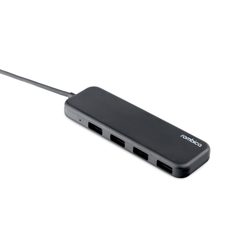 Переходник Rombica Type-C Hub, USB Type-C 3.0 - 4xUSB 3.0, пластик, черный