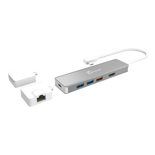 Модульный мульти-переходник j5create USB-C™ с двумя дополнительными адаптерами.