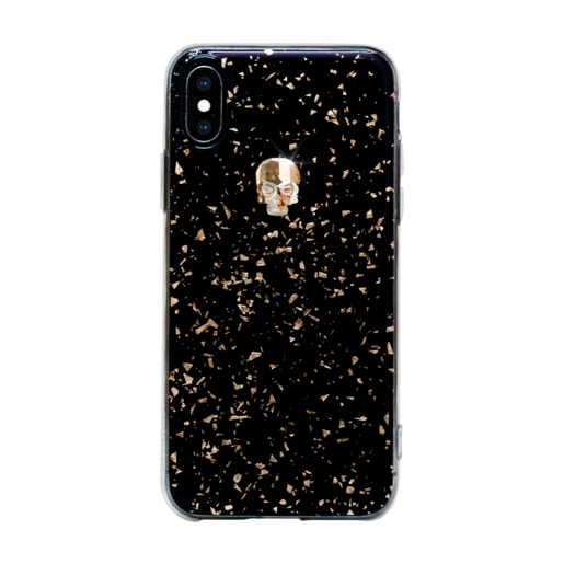 Чехол Bling My Thing для iPhone XS/X, с кристаллами Swarovski. Материал пластик. Коллекция Treasure 3D. Дизайн Gold Skull. Цвет черный.