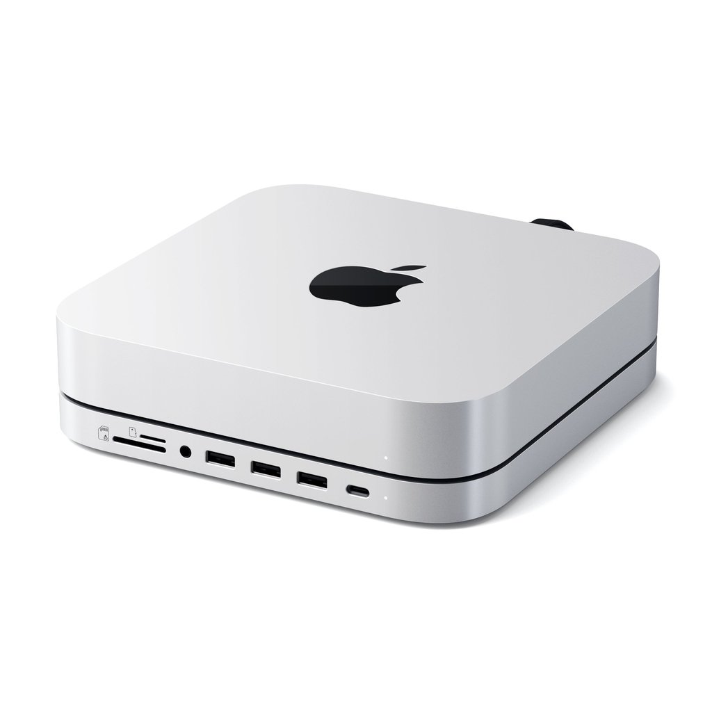 USB док станция с подставкой Satechi Mac Mini Stand & Hub для Mac Mini с корпусом для SSD Enclosure. Цвет: серебристый.