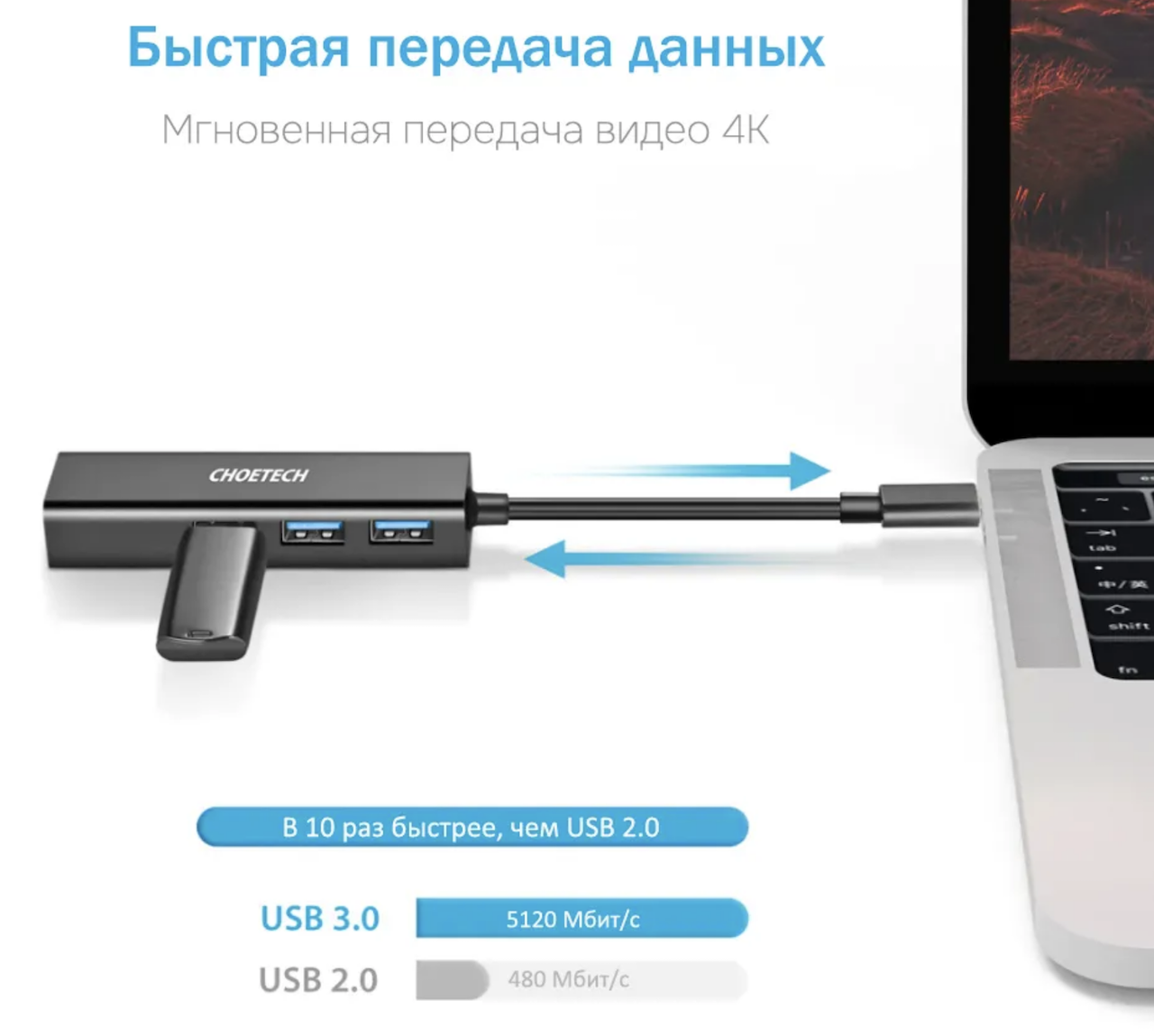 USB Hub с Ethernet-разъемом обеспечит скорость до 1 Гбит/с, Hub 3.0 с RJ45  от Choetech